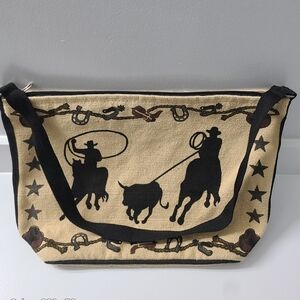 Vintage El Paso Saddle Blanket Co Western-Style Cotton Shoulder Bag Tote Horses